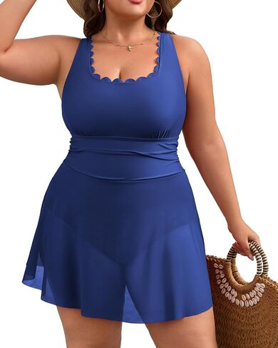Charmo Plus Size One Piece Swimsuit Scalloped Swim Dress Bathing Suits Women Tummy Control Flowy Modest Swim Suits 2025 in Saudi Arabia