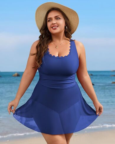 Charmo Plus Size One Piece Swimsuit Scalloped Swim Dress Bathing Suits Women Tummy Control Flowy Modest Swim Suits 2025 in Saudi Arabia