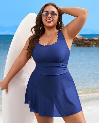 Charmo Plus Size One Piece Swimsuit Scalloped Swim Dress Bathing Suits Women Tummy Control Flowy Modest Swim Suits 2025 in Saudi Arabia