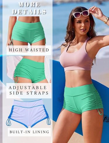 AI'MAGE Womens 3" Swim Board Shorts High Waisted Bathing Suit Bottoms Boy Shorts Adjustable Ruched Side Bikini Shorts S-XXL in Saudi Arabia
