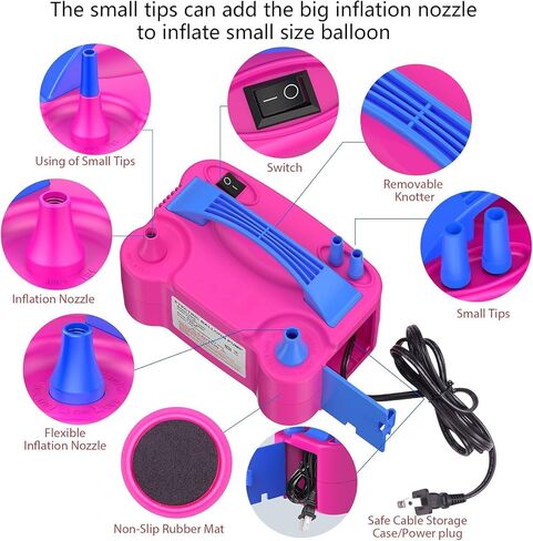 Electric Air Balloon Pump with 50-Pcs 10-inch Metallic Balloons，Portable Dual Nozzle Electric Balloon Blower Air，Pump Balloons Inflator for Decoration, Party, Sports，Rose Red 110V 600W in Saudi Arabia