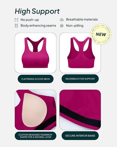 PAVOI ACTIVE Racerback High Support Sports Bras for Women | Scoop Neck Compressive Workout Bra Removable Pads | HiPerform in Kuwait