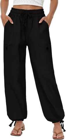 Oymyakon Women's Baggy Cargo Pants with Pockets Y2K Elastic Waist Trousers Cotton Casual Hiking Pants in Kuwait