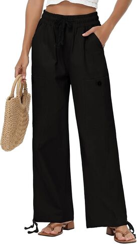 Oymyakon Women's Baggy Cargo Pants with Pockets Y2K Elastic Waist Trousers Cotton Casual Hiking Pants in Kuwait