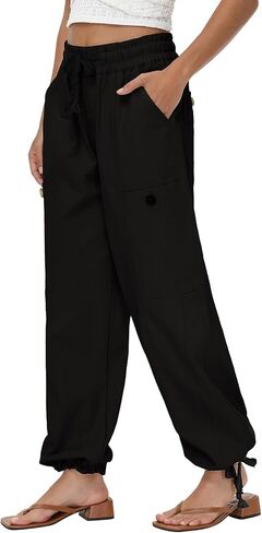 Oymyakon Women's Baggy Cargo Pants with Pockets Y2K Elastic Waist Trousers Cotton Casual Hiking Pants in Kuwait