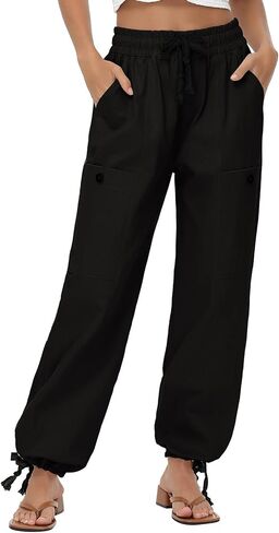 Oymyakon Women's Baggy Cargo Pants with Pockets Y2K Elastic Waist Trousers Cotton Casual Hiking Pants in Kuwait