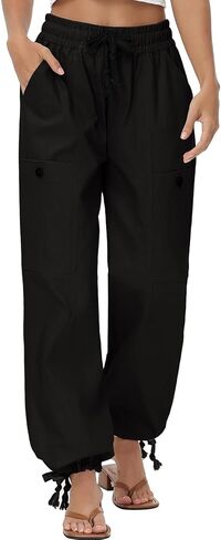 Oymyakon Women's Baggy Cargo Pants with Pockets Y2K Elastic Waist Trousers Cotton Casual Hiking Pants in Kuwait