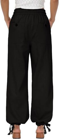 Oymyakon Women's Baggy Cargo Pants with Pockets Y2K Elastic Waist Trousers Cotton Casual Hiking Pants in Kuwait