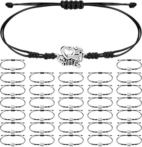 Sureio 32 PCS هدايا المشجعين لأساور Cheerleader Cheer Bracelets Bulk قابلة للتعديل سحر المشجعين لفريق Cheer Team Cheerleader هدايا عيد الميلاد ملحقات المجوهرات (أسود ، أسود) in Kuwait