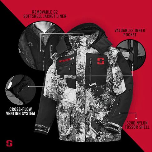 سترة Striker الرجالية المناخية 3 في 1 معزولة ومقاومة للماء لصيد الأسماك على الجليد مع تقنية التعويم Sureflote، مرحلة التضاريس، مقاس X-Large in Kuwait