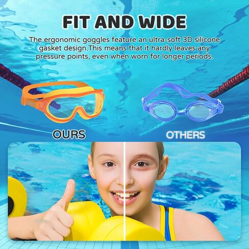 COPOZZ Swimming Goggles for Kids 6-14, Wide View Youth Swim Goggles No Leaks AntiFog Crystal Clear Water Pool Swim in Kuwait