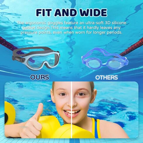COPOZZ Swimming Goggles for Kids 6-14, Wide View Youth Swim Goggles No Leaks AntiFog Crystal Clear Water Pool Swim in Kuwait