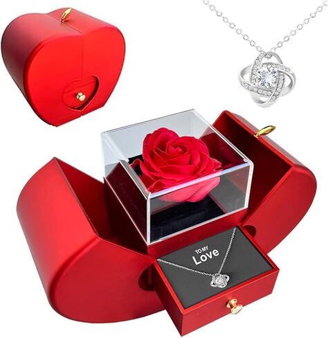 Preserved Real Red Rose With Hollow Clavicle Necklace, ''TO MY LOVE'' Jewelry Boxes with Necklace, Gifts For Girlfriend,Wife,Mom On Christmas/Valentines Day/Birthday/Anniversary/Mothers Day (Gold) in Saudi Arabia
