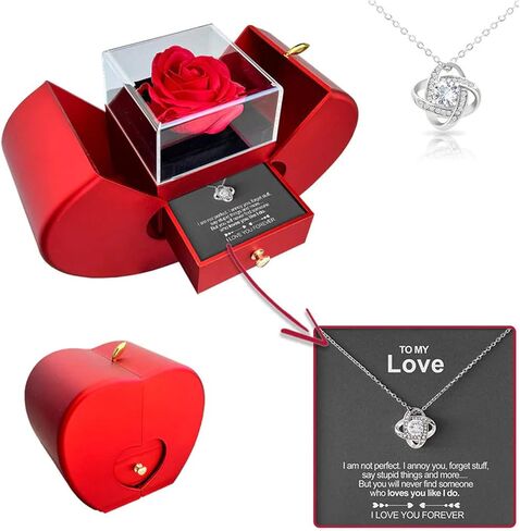 Preserved Real Red Rose With Hollow Clavicle Necklace, ''TO MY LOVE'' Jewelry Boxes with Necklace, Gifts For Girlfriend,Wife,Mom On Christmas/Valentines Day/Birthday/Anniversary/Mothers Day (Gold) in Saudi Arabia