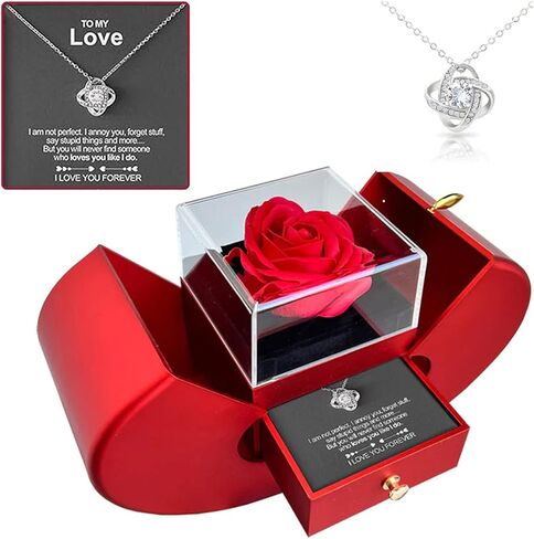 Preserved Real Red Rose With Hollow Clavicle Necklace, ''TO MY LOVE'' Jewelry Boxes with Necklace, Gifts For Girlfriend,Wife,Mom On Christmas/Valentines Day/Birthday/Anniversary/Mothers Day (Gold) in Saudi Arabia