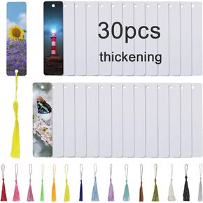 30 Pcs Sublimation Bookmark Blank Heat Transfer Aluminum Metal Bookmarks Bulk DIY Bookmarks with Hole and Colorful Tassels for Crafts,Personalized Tassels Blank Bookmarks