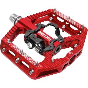 MTB Mountain Bike Pedals 3 Bearing Flat Platform Compatible with SPD,Dual Function Sealed Clipless Aluminum 9/16" Pedals with Cleats for Road