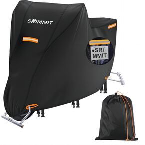 Heavy Duty Motorcycle Cover 420D,Universal Harley Davidson Bike Cover,Sun,Waterproof Outdoor Protection,with License Plate Window, 4 Reflective Strips, Lock-Holes Storage Bag (XXXL -100" x 37" x 50")