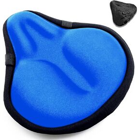 Bike Seat Cushion, Wide Gel Exercise Bicycle Seat Cover for Women Men Comfort, Fits Spin, Stationary and Cruiser Bikes, Indoor Outdoor Cycling, Water&Dust Resistant Cover Included