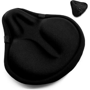 Bike Seat Cushion, Wide Gel Exercise Bicycle Seat Cover for Women Men Comfort, Fits Spin, Stationary and Cruiser Bikes, Indoor Outdoor Cycling, Water&Dust Resistant Cover Included