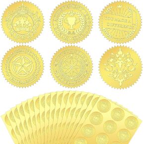 216 Pcs Embossed Gold Foil Certificate Seal Achievement Gold Stickers Embossed Award Certificate Stickers Adhesive Gold Seals for Certificates Awards Envelopes Diplomas