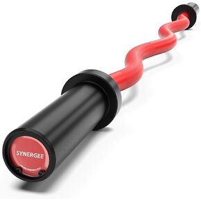 Synergee Commercial EZ Curl Olympic Bar Chrome & Black Phosphate with Powder Coated Brass Bushings Excellent for Bicep Curls and Triceps Extensions