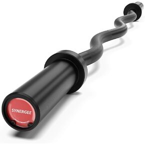 Synergee Commercial EZ Curl Olympic Bar Chrome & Black Phosphate with Powder Coated Brass Bushings Excellent for Bicep Curls and Triceps Extensions
