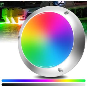 HUSUKU RS8 RGB 15000LM ضوء بحري تحت الماء للقارب، 7 بوصة، 93LED DC 12V، جسم معدني بالكامل، IP68، ضوء قارب LED متغير اللون لقارب اليخوت المستعرض لصيد الأسماك عائم in Kuwait