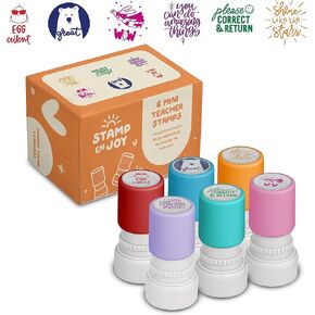 8 Self-Ink Flash Stamp Set, Multicolor Teacher Stamps, Office Stationery Stamps, Pre-Inked, Refillable Stamps (Inspiration Set v2)