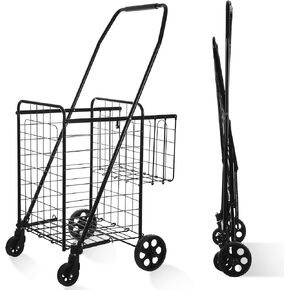 Folding Shopping Cart, Grocery Cart, 340 Lb Capacity, Utility Cart with 360° Rolling Swivel Wheels, Large & Extra Basket