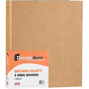JAM PAPER Kraft 1 inch Binder - Natural Recycled Kraft 3 Ring Binder - Sold Individually