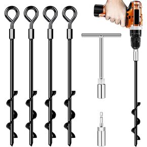 Ground Anchors Screw in, Heavy Duty Tent Stakes Trampoline Anchors 4Pack, Ground Anchors for Camping Tent, Canopies, Carports, Canopy, Sheds, Swing Sets,14in Ground Anchors for High Winds