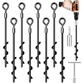 Ground Anchors Screw in, Heavy Duty Tent Stakes Trampoline Anchors 4Pack, Ground Anchors for Camping Tent, Canopies, Carports, Canopy, Sheds, Swing Sets,14in Ground Anchors for High Winds
