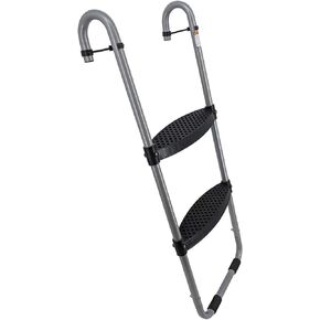 Trampoline Pro Wide 2-Step Heavy Duty Trampoline Ladder, Unique Safety-Latch Design, No Slip Extra-Wide Steps, Cooler to Touch Silver Surface Trampoline Accessories TPRO Warranty Included