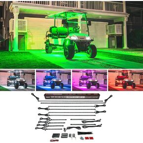 LEDGlow 12pc Million Color LED 6-Seater Limo Golf Cart Underglow Accent Neon Lighting Kit with Canopy & Wheel Well Lights for EZGO Yamaha Club Car - Fits 12-Volt Battery - Water Resistant