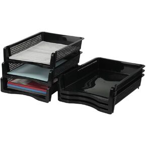 Stackable Paper Tray Set of 6, Black Plastic Letter Tray Basket