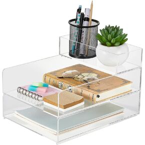 Yulejo Stackable Acrylic Paper Tray Clear Acrylic Desk Organizer Letter Size Paper File Tray for Office Document Workspace Desktop(3 Tier)