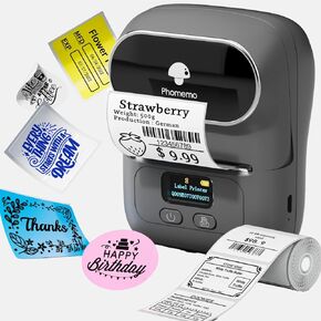 Phomemo M110 Portable Thermal Label Printer, Bluetooth Label Maker Machine for iOS & Android, Barcode Label Printer Machine for Small Business, Address, Office, with 1 Roll 40x30mm Label,Black
