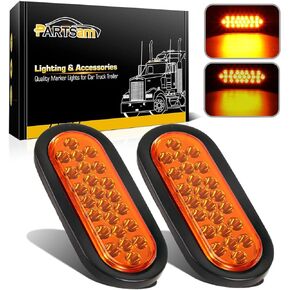 Partsam 2pcs 6 inch Oval Amber LED Trailer Lights 24LED, 6" Oval Led Turn Signal and Parking Lights Flush Grommet Mount Sealed 12V RV Truck Trailer Pickup Front Bumper Lights Lamps Waterproof