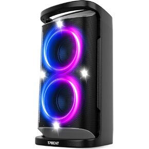 Portable Bluetooth Party Speaker: 160W Peak Powerful Loud Sound Deep Bass Wireless Boombox Large Subwoofer 15 Hours Battery Life Fast Charging with Led Light Show for Outdoor Camping Backyard