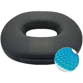 Gel Seat Cushion Non-Slip Orthopedic Donut Pillow & Memory Foam Coccyx Cushion for Tailbone Pain - Office Chair Car Seat Cushion - Sciatica (Black-Big)