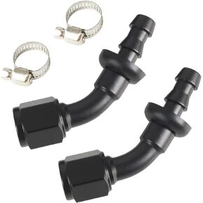 12AN 0 Degree Swivel Hose End Fitting for Braided Fuel Line Aluminum Black Rubber Push Lock Swivel Hose End Fitting (45°, Degree Swivel Hose, AN4)
