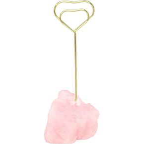 mookaitedecor Natural Rose Quartz Raw Crystal Table Card Holder, Wedding Table Name Card Holders Clips Picture Memo Note Photo Stand, Heart Shape