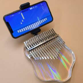 Kalimba With Phone Holder App Finger Thumb Piano Eva Protective Case Transparent Crystal 17 Key Mbira Gifts for Kids Adults Beginners (Jellyfish 17 Keys)
