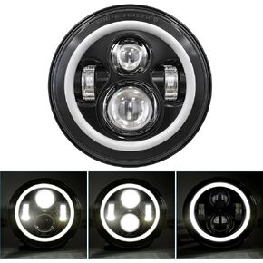 BICYACO DOT 7 بوصة هالو LED مصباح أمامي 7 بوصة مع هالة بيضاء لـ Electra Glide Street Glide Fat Boy Road King Heritage Softail Switchback أسود