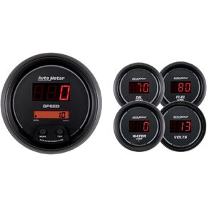 Auto Meter 6300 Sport Comp Digital 5 pc. Kit Box with Programmable Electric Speedometer and Electric Oil Pressure Water Temperature Volts and Programmable Fuel Level
