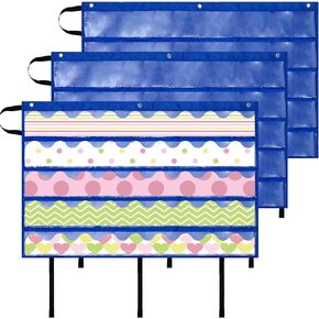 Crtiin 3 Pcs Foldable Bulletin Border Storage Pocket Chart 36 x 24 Inch Classroom Organizer with Storage Pockets for Bulletin Board Borders Wall Borders Decorations Organizing and Displaying(Blue)