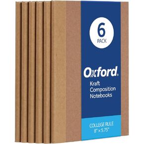 Oxford Composition Notebook 6 Pack, College Ruled Paper, 5.75 x 8 Inches, Small Size, 60 Sheets, Kraft Covers (63831)
