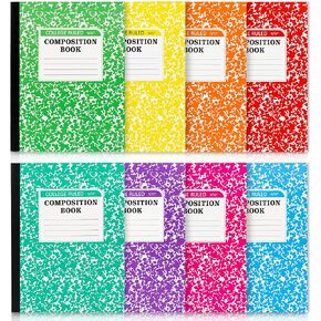 feela Composition Notebook, 8 Pack 8 Pastel Colors College Ruled Composition Books Bulk, Marble Cover Notepad Lined Cute Journal Notebooks for School Supplies Notes Taking Writing, 9.75 X 7.5 in