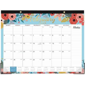 Desk Calendar 2024 - Large Desk Calendar 2024, January. 2024 - December 2024, 22" x 17", 12 Monthly Desk Calendar with Corner Protectors, Large Ruled Blocks & 2 Hanging Hooks - Blue Floral